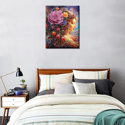 Miniatura 9 de Pintura numérica para niña en el campo de flores silvestres, pintura al óleo por números para adultos, niños, principiantes, sin marco, pintura de