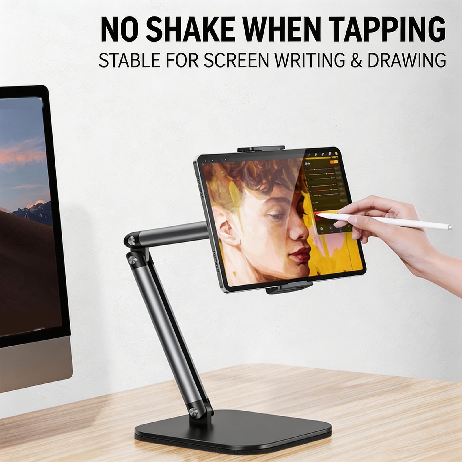 Universals Verstellbarer Tablet-Ständer für 11,9 bis 33 cm (4,7 bis 13 Zoll) Geräte mit 360-Grad-Drehung und klappbarem Arm, Desktop-Klemmhalterung