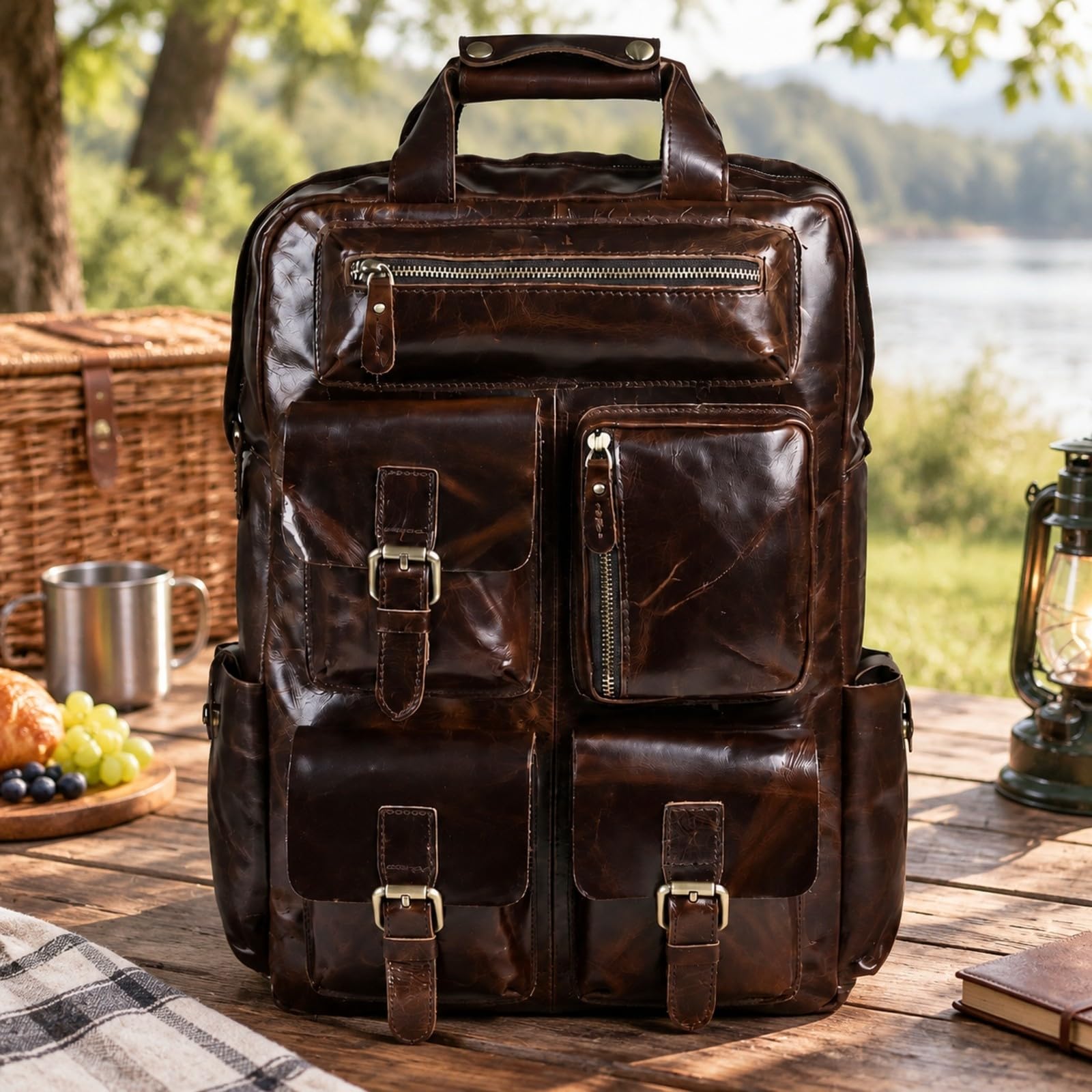 Mochila Vacuno Real Estructurada Mochila con Acabado Envejecido Vintage Resistente para Profesionales, Estudio