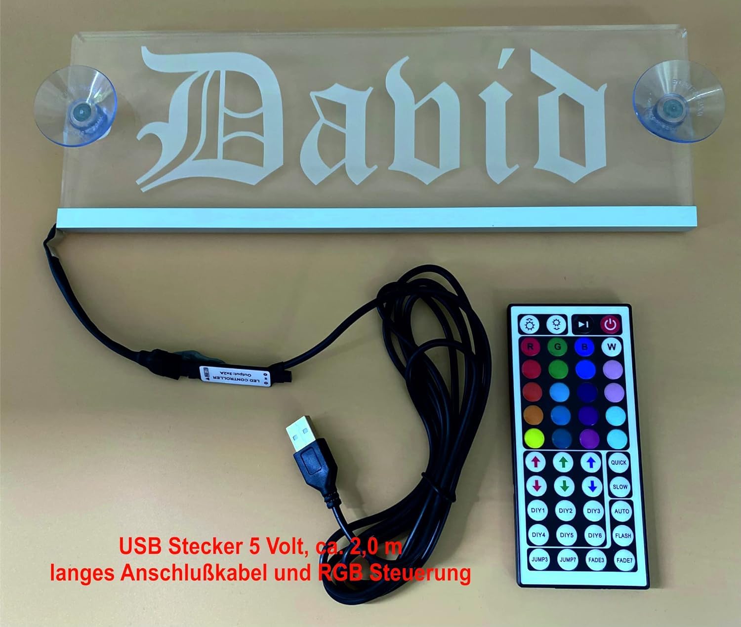 Trucker - Placa para nombre de camión (50 x 10 cm, con controlador RGB, 22 funciones, 12 V o 24 V, conector USB de 5 V)