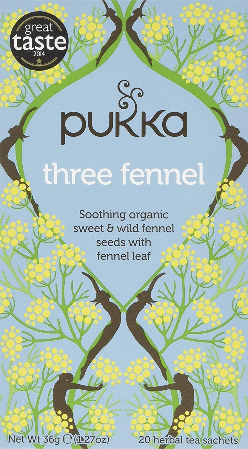 Pukka Herbs Three Fennel Organic Herbal Tea Box Sweet & Wild Fennel Seeds & Fennel Leaf