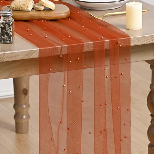 Artoid Mode Pearl Terrcotta Gauze Table Runner 120 Inch 10FT,