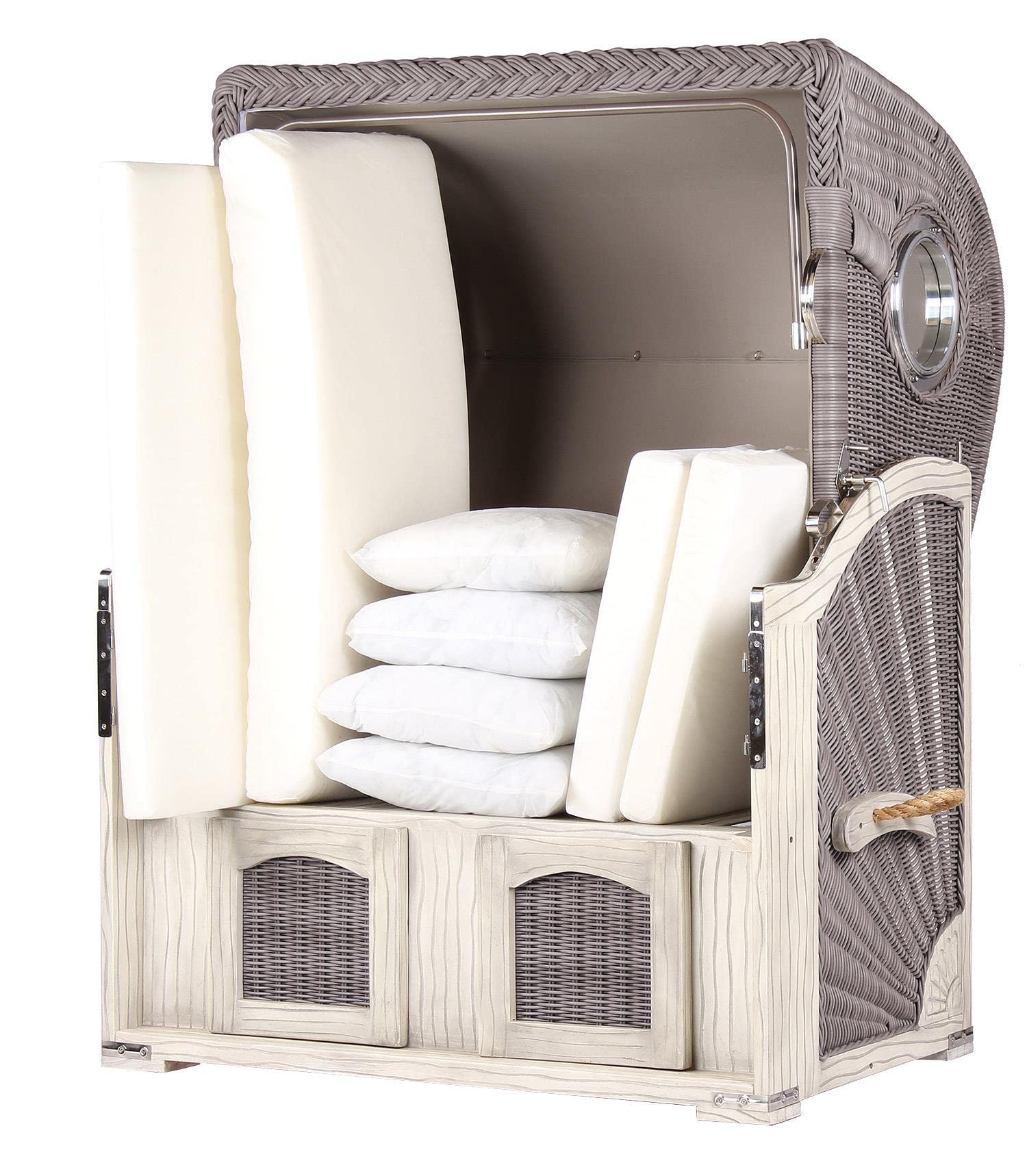bene living Strandkorb-Set Ammersee 2-Sitzer Mahagoni Washed Grey - PE Koboo Grey - Modell 500 - Liftersystem