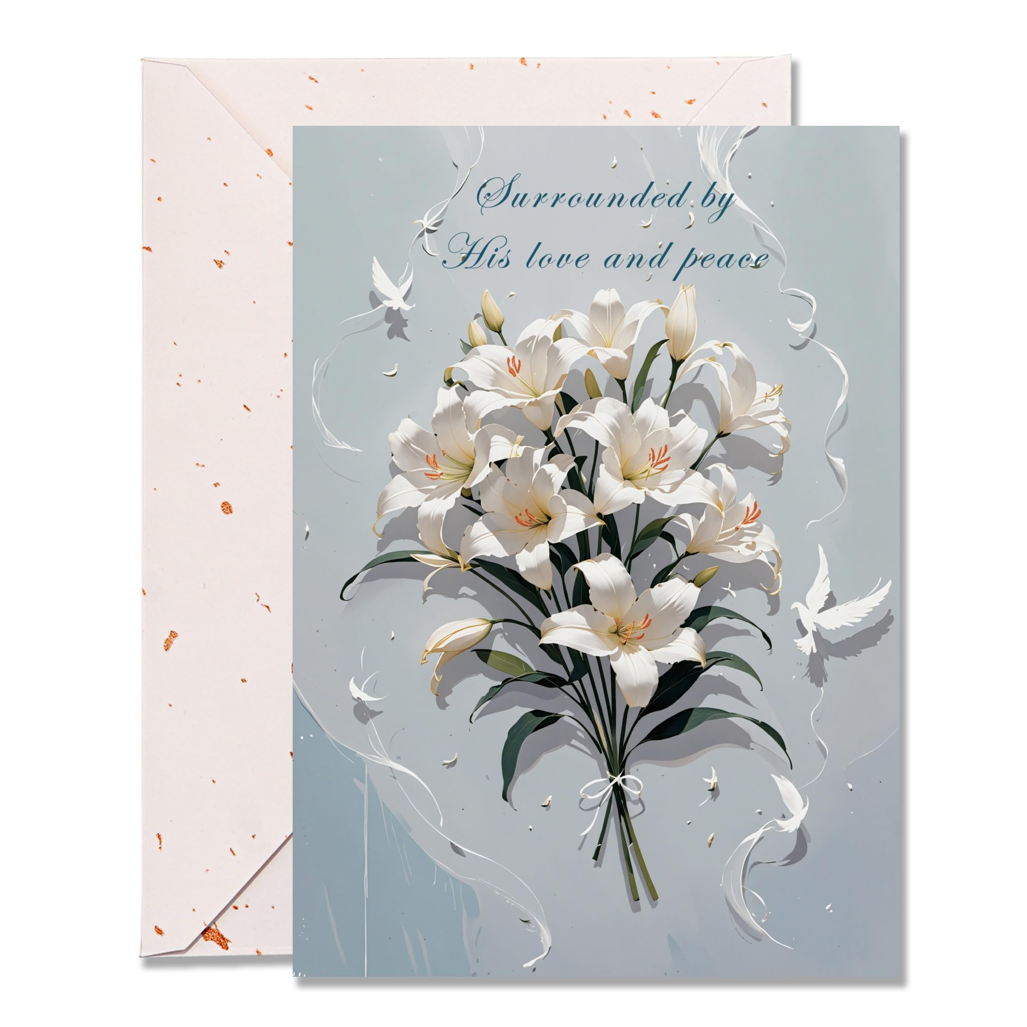 DORADUBO Religious Sympathy Card with Envelope, 5x7 Inch White Lily Bouquet Design – Christian Comfort Prayer Message for Sympathy and Condolence -