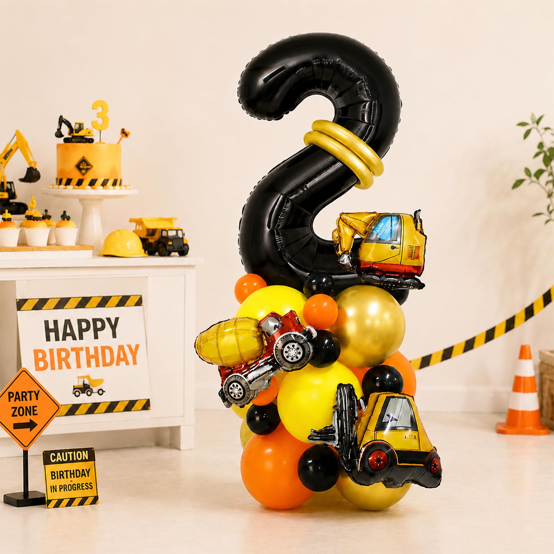 Digger Balloons, 32inch Black Number 2 Balloon for 2nd Birthday Decorations