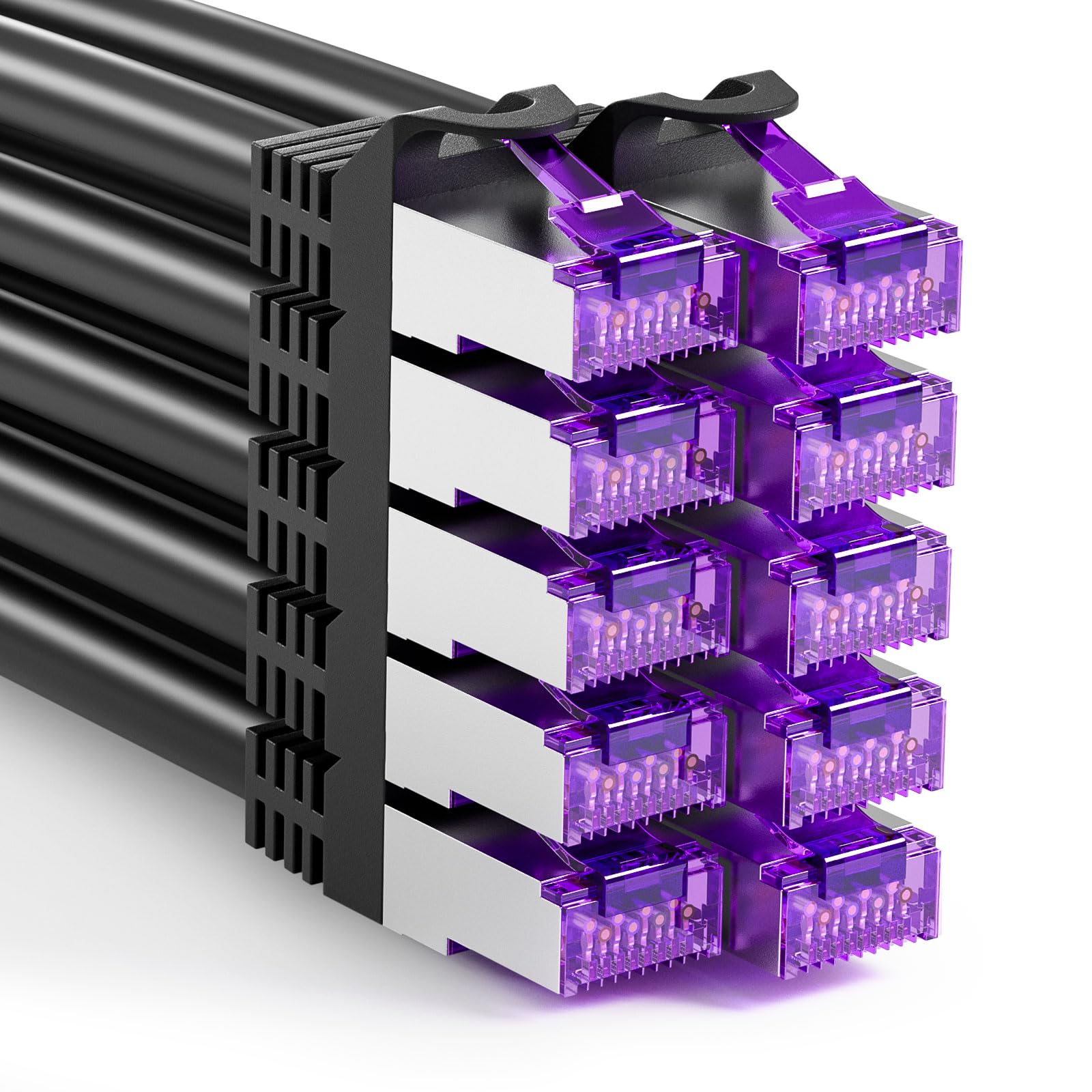 FGB 10 Gbps Patchkabel 0,5m x10, RJ45 Netzwerkkabel CAT 7, (SFTP PIMF Schirmung) Kupfer Ethernet Kabel 50cm, DSL LAN Kabel Kurz CAT7 CAT6 CAT5, Schwarz