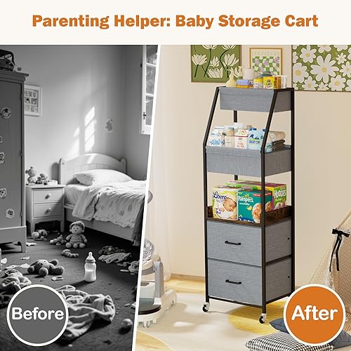 Miniatura 4 de Organizador y almacenamiento de pañales para bebé, carrito rodante de 5 niveles con divisores y cajones, carrito móvil con ruedas para guardería,
