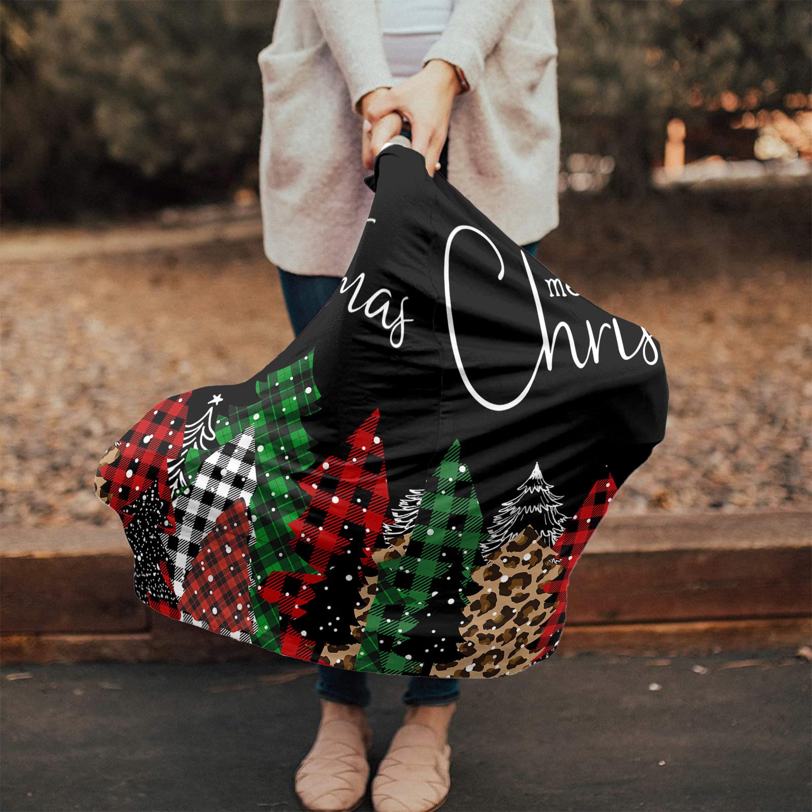 Nursing Cover for Breastfeeding Scarf, Merry Christmas Red Plaid Xmas Tree Leopard Print Baby Car Covers Super Soft Multi Use for Canopy Shopping Cart Cover Blanket Stroller Cover