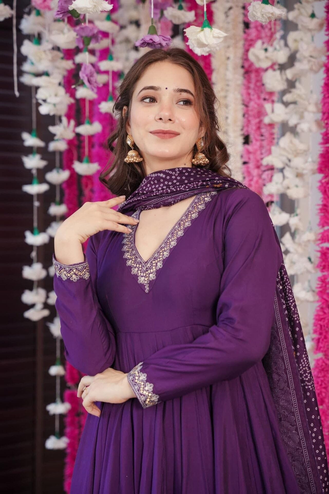 Damen Anarkali Anarkali Anzug mit Dupatta Chinon Indische Ethnische Kleidung für Hochzeit Festival Party