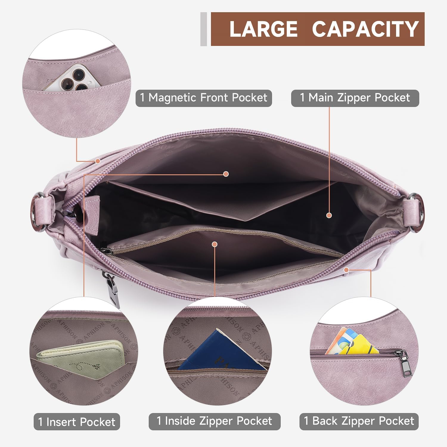 APHISON Trendy Leather Crossbody Purse with Adjustable Strap, Women's Shoulder Handbag - Image 3