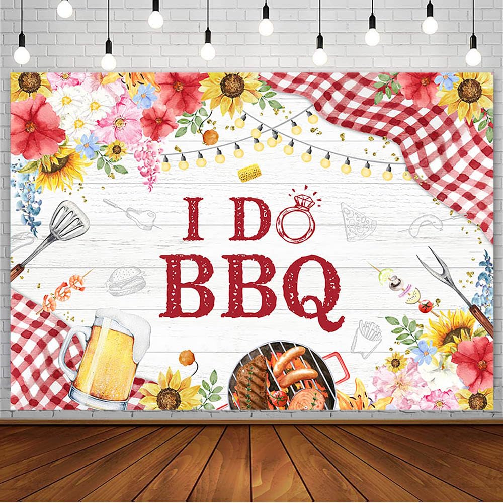 AIBIIN 7x5ft I Do BBQ Backdrop for Adults Men Women Couples Engagement Bridal Shower Birthday Baby Shower Party Decorations Country Rustic Sunflowers
