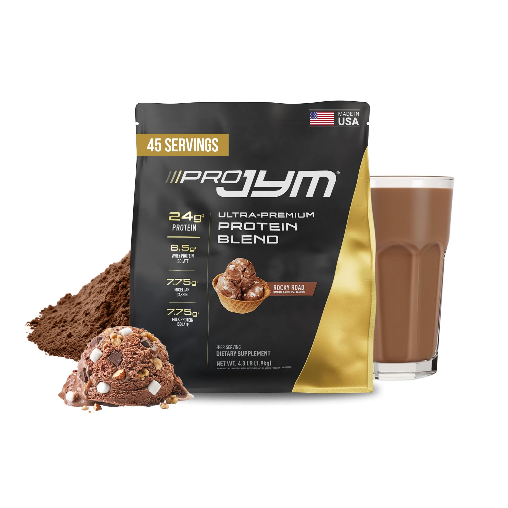 Pro JYM Rocky Road Protein Powder - Whey Protein Isolates, Casein, & Milk Protein, Lean Muscle Building for Men & Women, JYM Supplement Science, 45 Servings