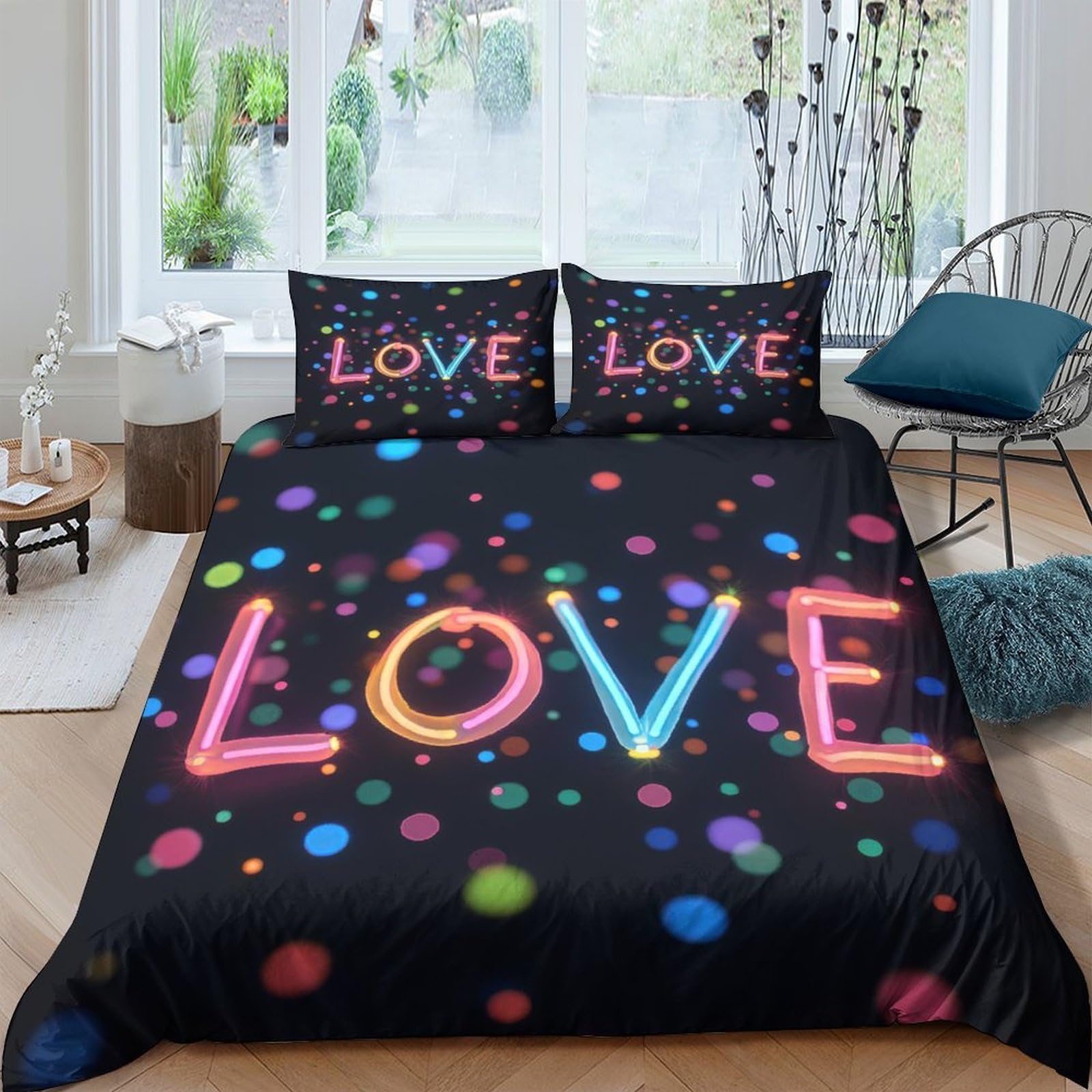 Ctjqhvkz Style-6 3D Printed Neon Letter Love Fitted Sheet Microfiber Colorful Polka Dot Bed Cover For Bedroom Guest Room Dorm Decor Single（135X200cm）