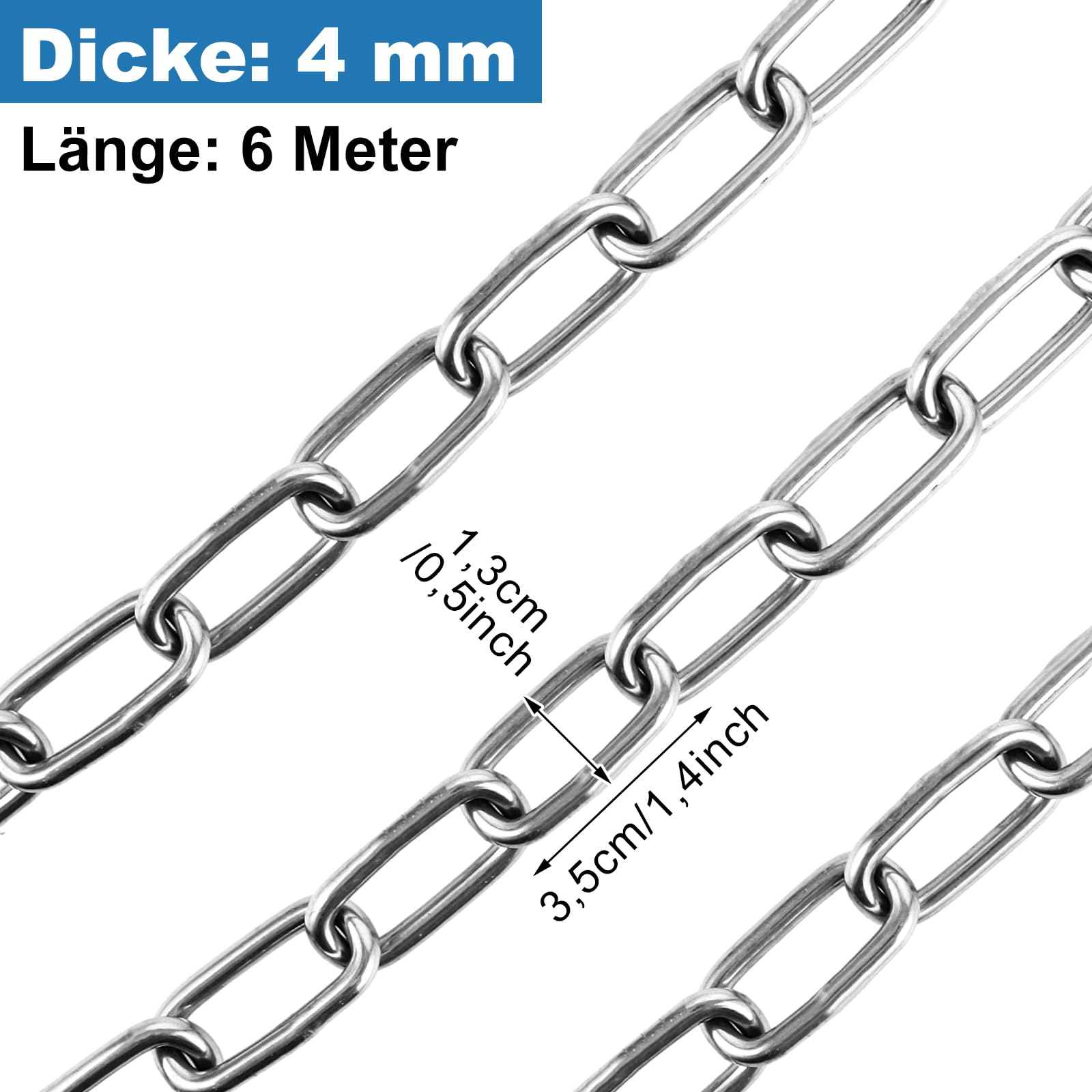 Chaine Acier Inoxydable 304 4 mm X 6 m Argent, Chaine Inox Fine en Sachet pour Bricolage Jardin Atelier Décoration Legere Maison Projet Extérieur