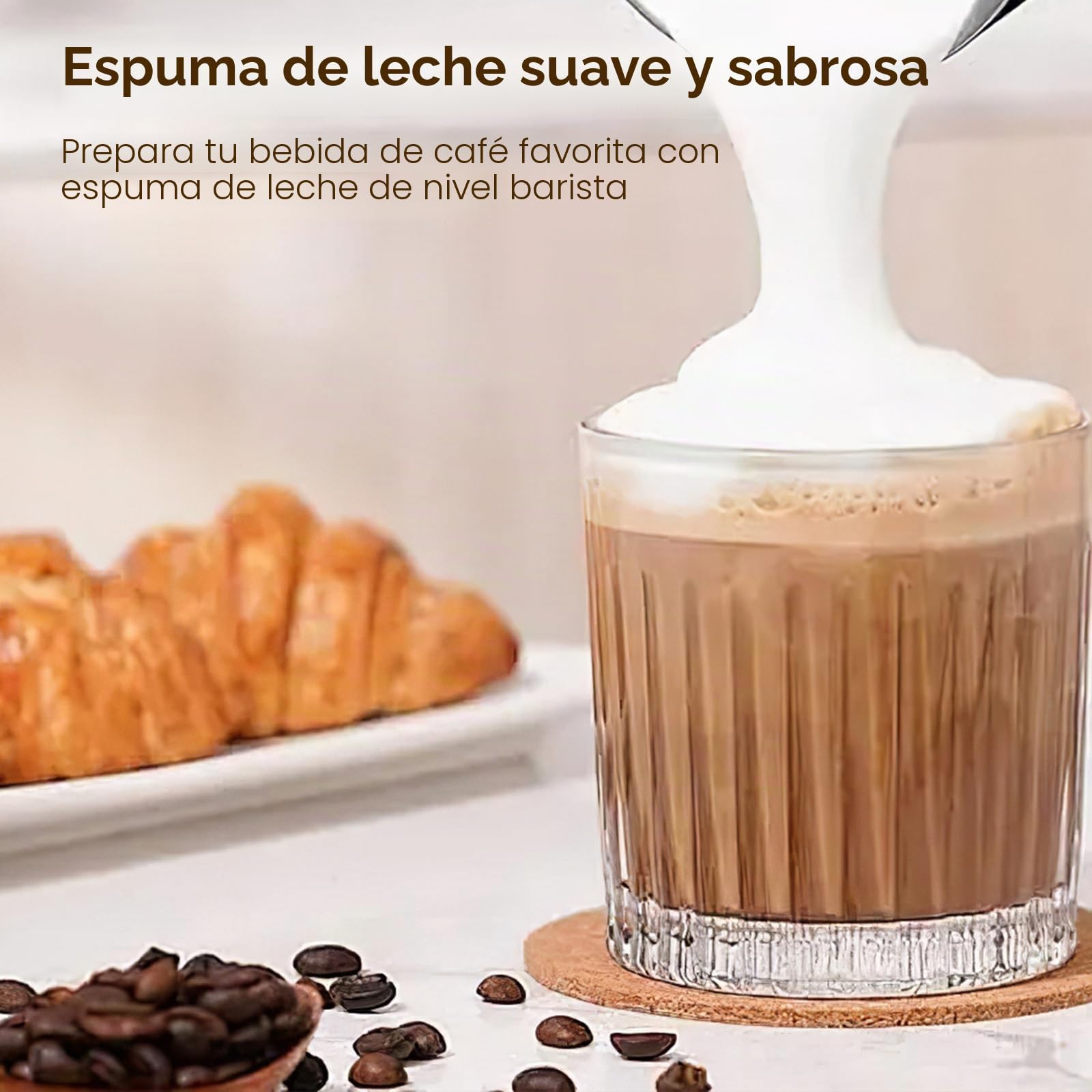 Espumador de Leche Eléctrico 4 en 1,600W Espumador Automático para Leche Caliente y Fría,430ML,Apagado Automático,Revestimiento Antiadherente,Silencioso,Capuchinos,Macchiato,Chocolate Caliente (Negro)
