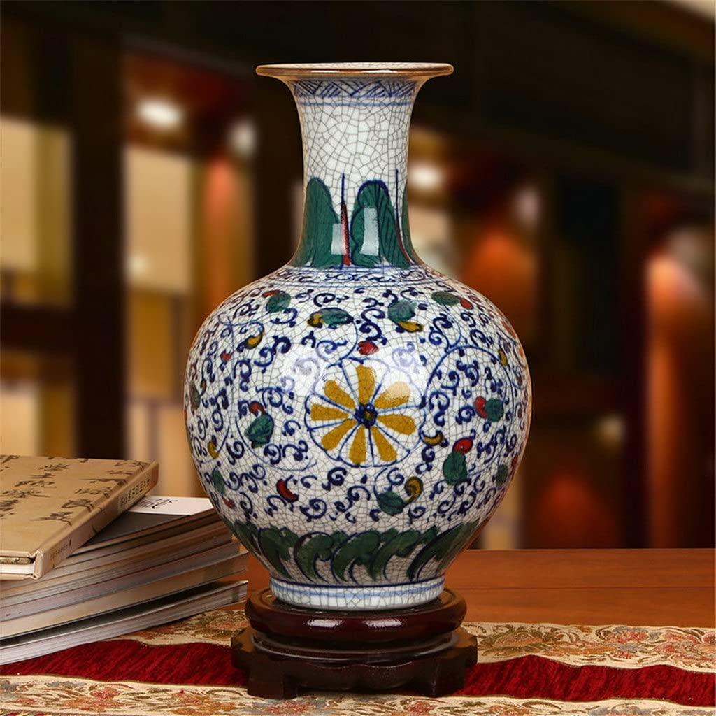 asdchZen Classical Hand-Painted Colorful Cracked Glaze Blue And White Porcelain Vase Handicraft Decoration,E-B