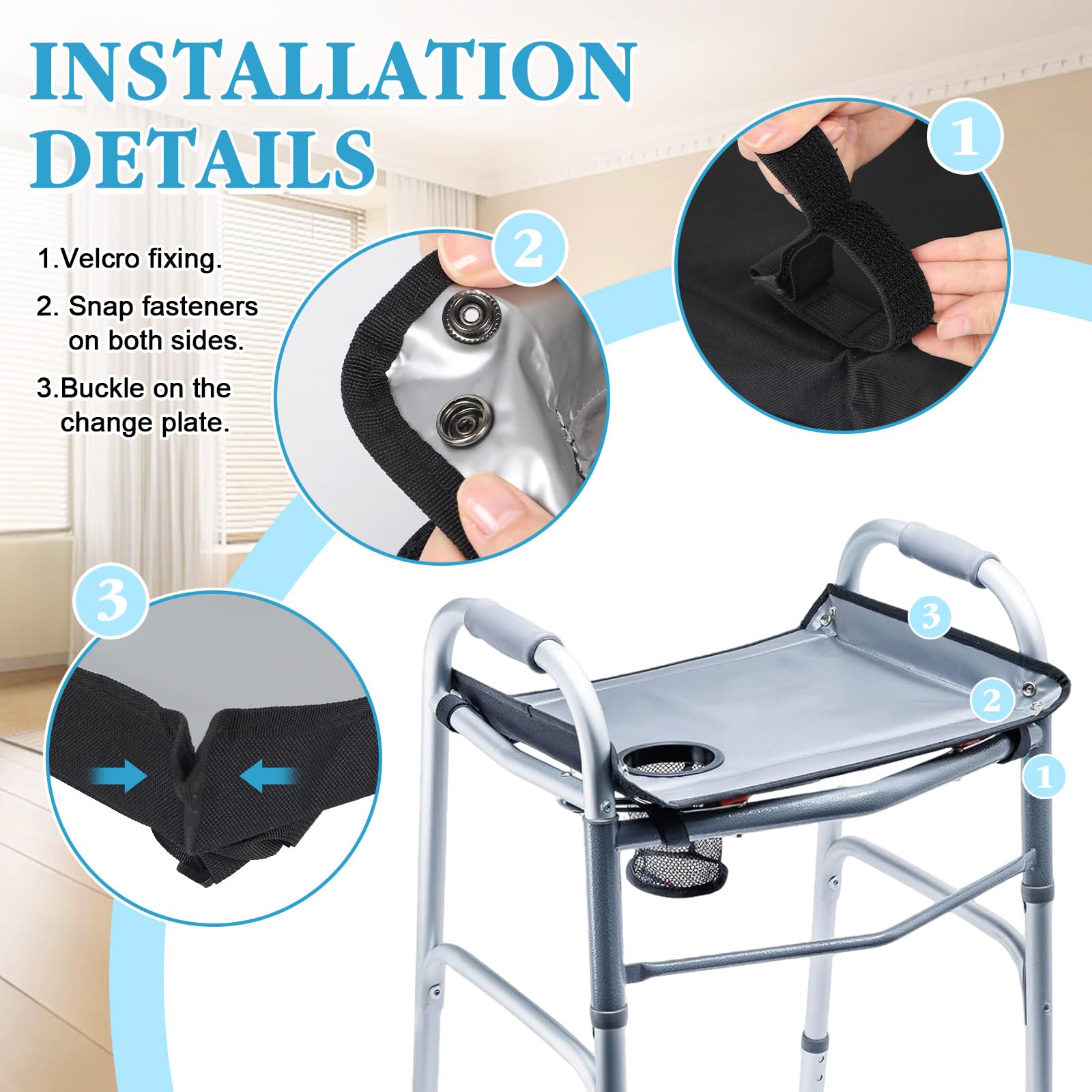 Vassoio Walker con portabevande universale Walker Tray per anziani, vassoi per passeggiate, bordi rialzati, impermeabile, con design da 10 lbs per anziani e disabili