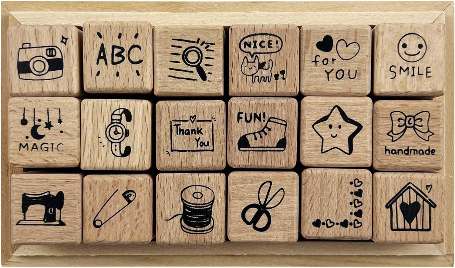 18pcs Routine Deco Theme Wooden Rubber Stamps Kit, Cute Small Stamps for Decorative Diary Planner DIY Craft Scrapbook Card Making Letters Journal