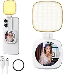 Luz magnética de selfie para telefone: 5 modos de LED com espelho compatível com iPhone e Android - luz de preenchimento portátil recarregável para fotografia/gravação de vídeo/conferência