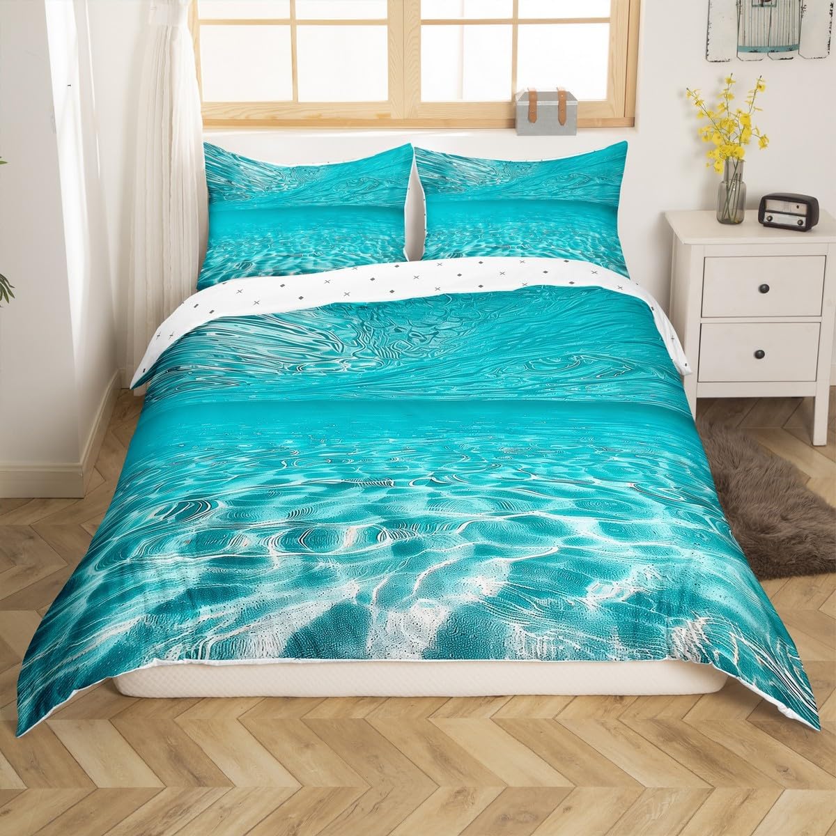 jejeloiu Summer Ocean Comforter Cover Queen Size Kids Hawaiian Beach Sea Bedding Set for Boys Girls Underwater World Nature Senery Holiday Vacation Duvet Cover Room Decor（No Comforter