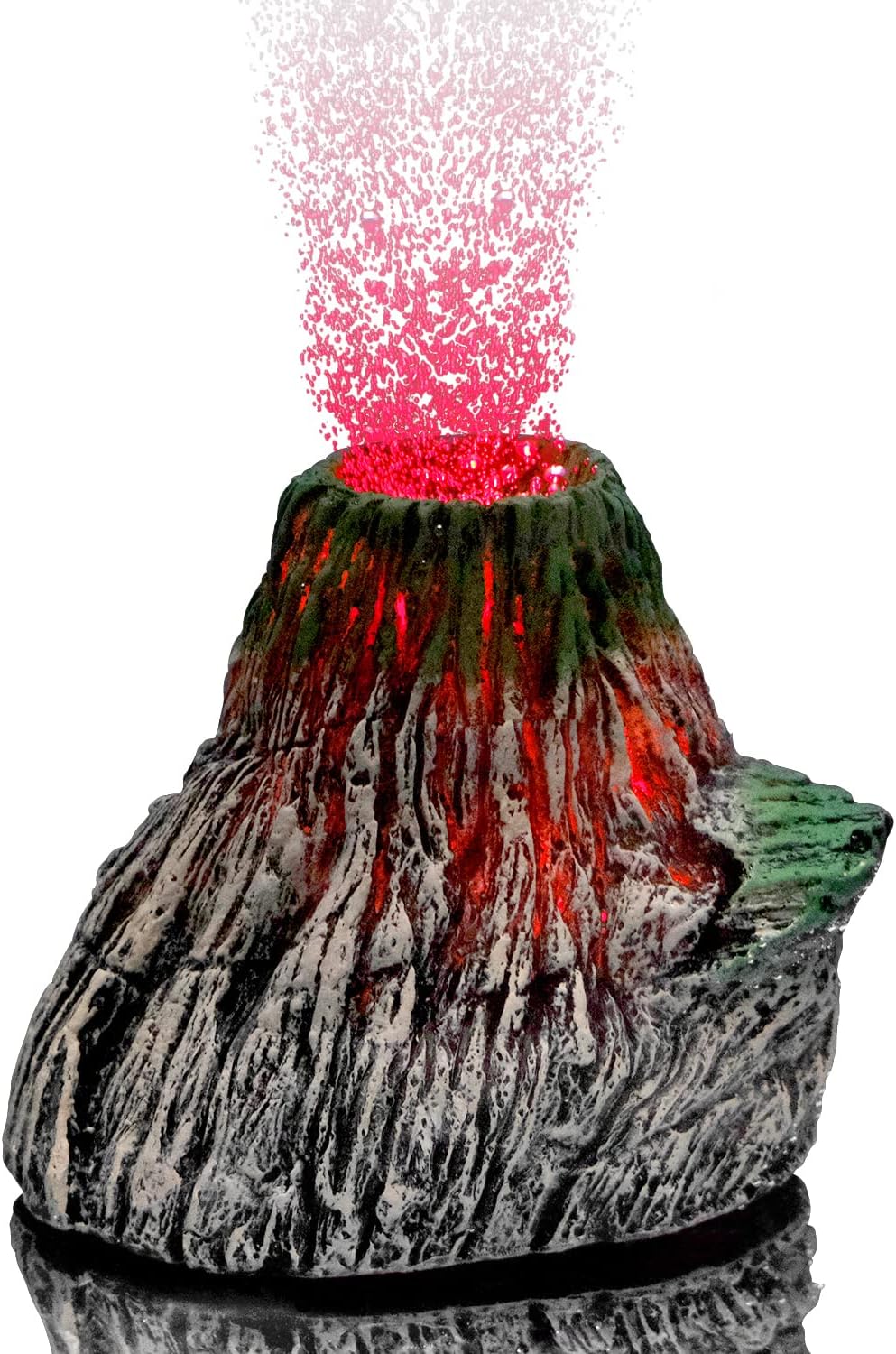 Uniclife Aquarium Volcano Ornament Kit Realistic Resin Volcanic Decoration with Air Stone Bubbler Red LED Light Decor for Fish Tank Landscape Addition and Oxygenation