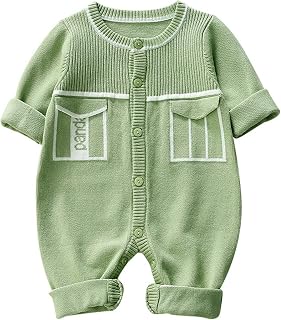 Baby Girls Knit Romper Newborn Infant Button Down Knitted Romper Cotton Long Sleeve Boy Sweater Clothes Splice Jumpsuit 1 Piece Outfits for Christmas