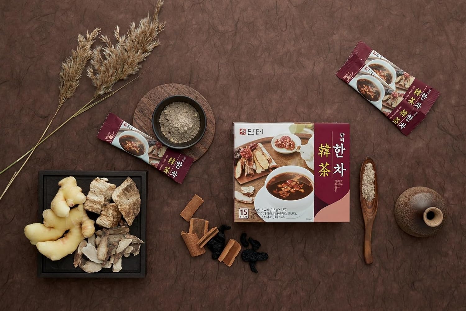 Damtuh Han Cha Korean Traditional Herbal Tea, Sweet & Spiced Instant Powder Mix with Jujube, Ginger & Cinnamon, 15g x 40 Sticks (600g)