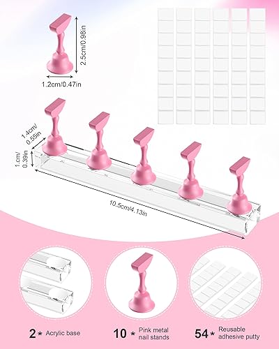 Miniatura 26 de Soportes de uñas acrílicas, soporte de uñas a presión, soporte magnético para práctica, 54 piezas, masilla adhesiva reutilizable para pintura de Rosa