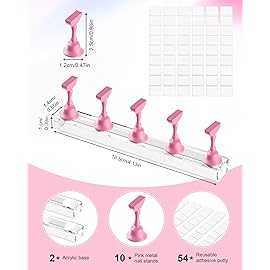 Difenni Nail Stand for Press Ons, Nail Holder for Painting Nails Magnetic Fake Nail Stand Tips Design with Putty Practice Nail Art Tools for Home Salon DIY Beginner Supplies (Rose)