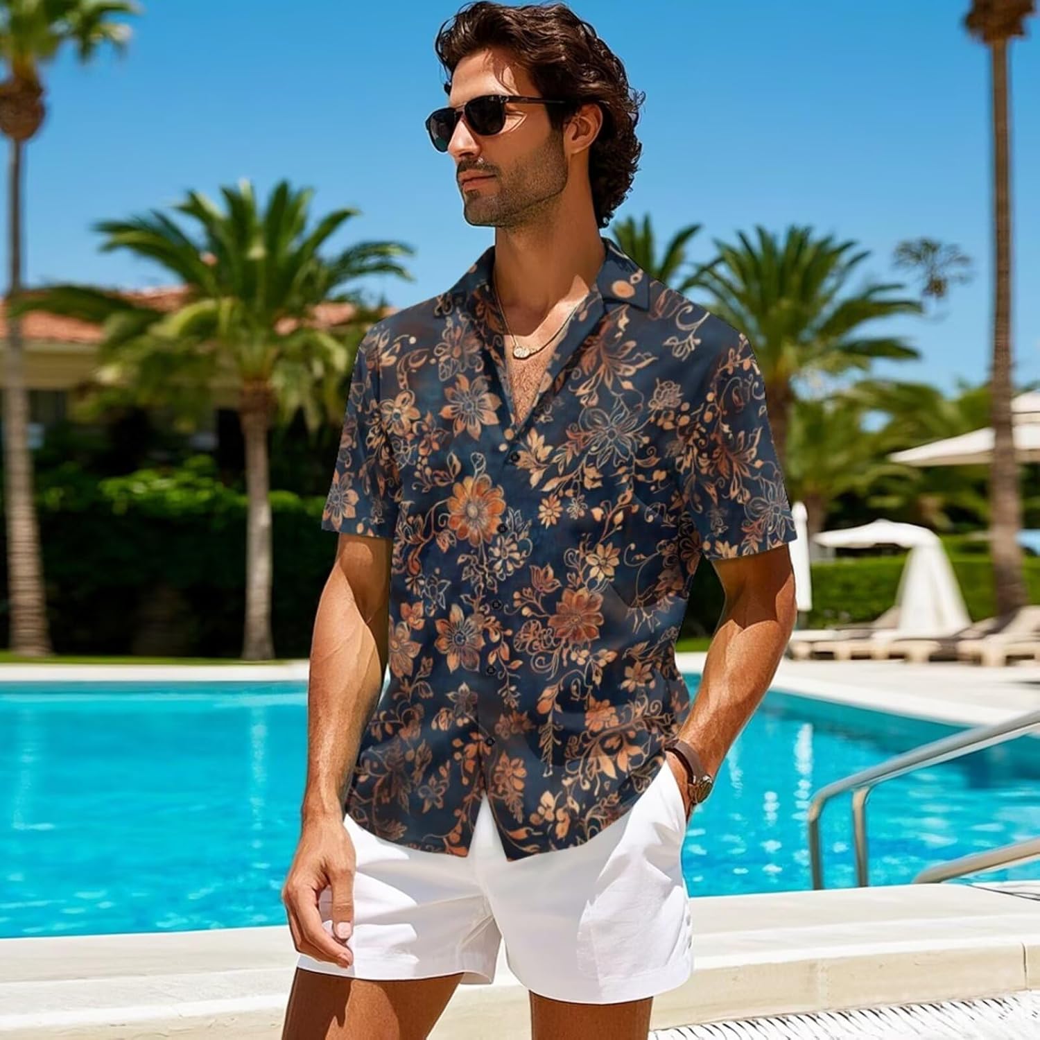 COEQINE Couples Hawaiian Matching Shirts Hawaiian Shirts for Men Button Down Hawaiia Swing Summer Dress for Beach,XS-4XL