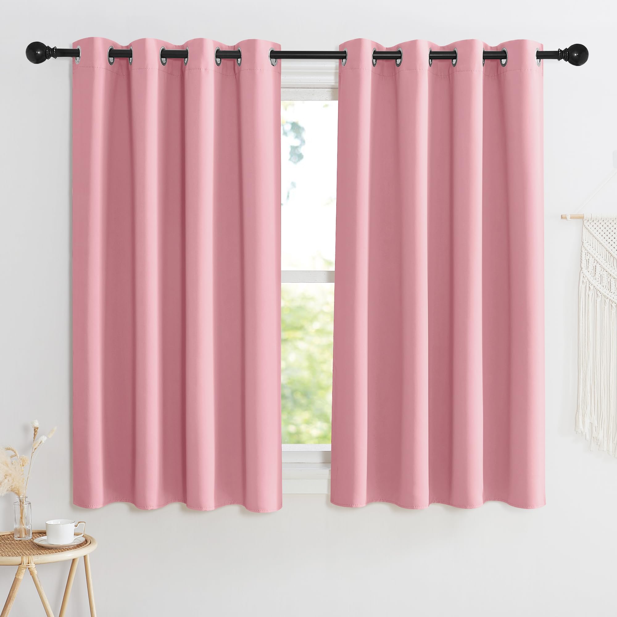 Rideau occultant rose thé texturé | Draperie chic de décoration