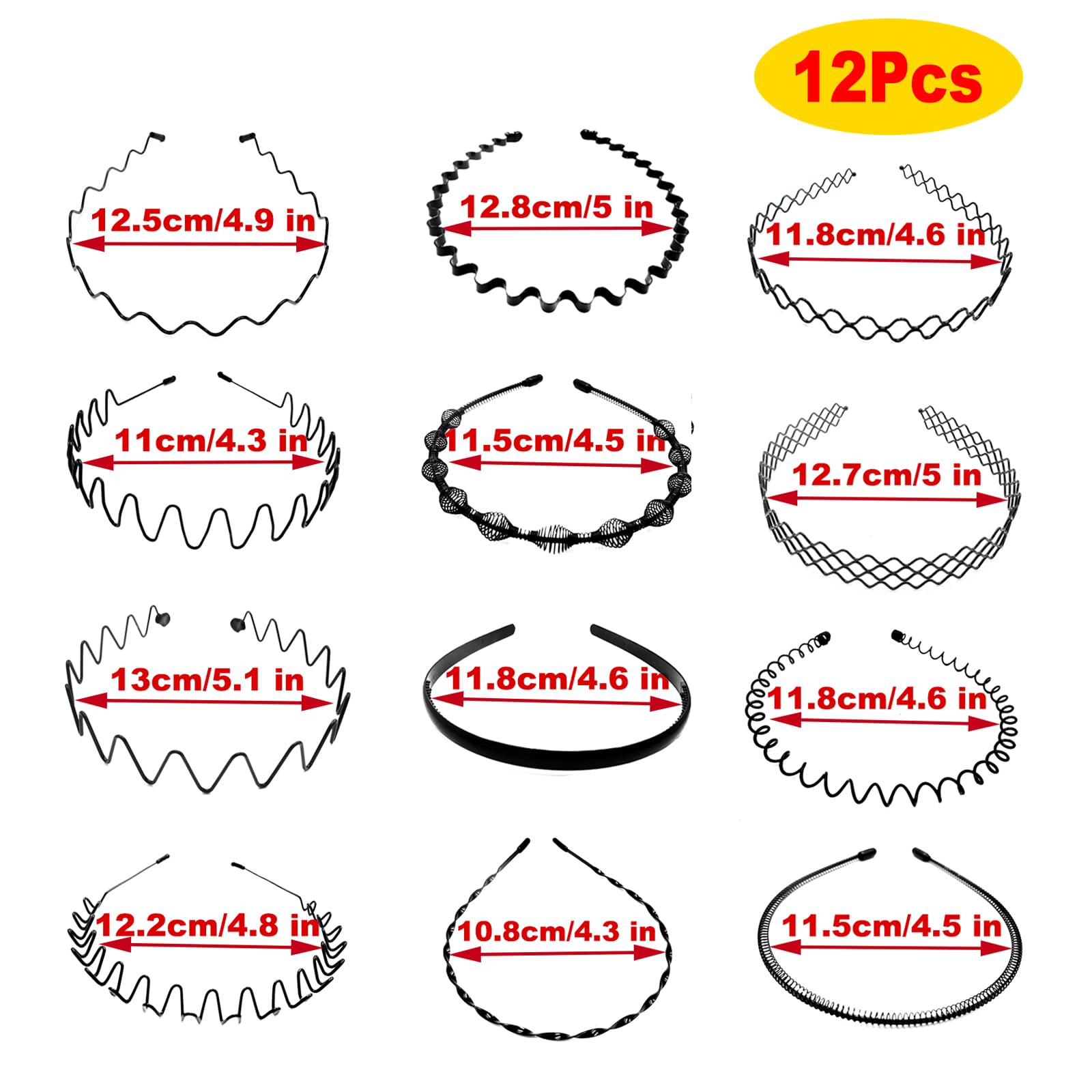 XNJIHWA 12Pcs Mens Hair Band Metal Hair Hoop Unisex Wave Headbands Hair Accessories for Outdoor Sports Fitness Daily Makeup Yoga,Black - Image 4