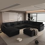 WJShome 120" Cloud Sectional Modular Sofa for Living Room, L-Shaped Modern Sofas with Ottoman, Down Filled Modular Sectional Couch, Convertible 4 Seater, Covers Washable&Replaceable, White