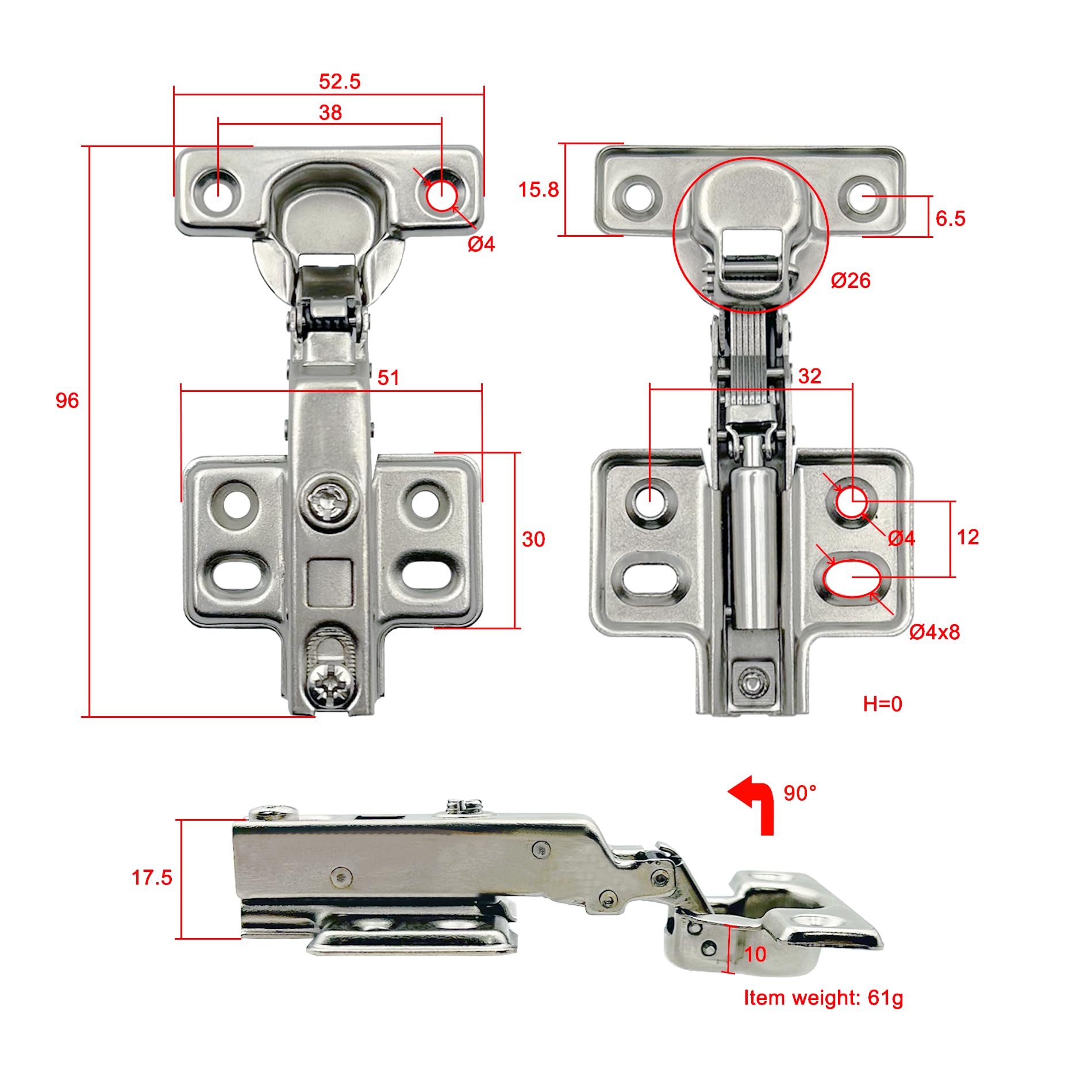 90 Grado Totalmente Solapado 26 mm Soft Close Bisagras con Amortiguación Bisagra con Suave Cierre Automatic para Puerta de Mueble Armario de Cocina 10 Piezas