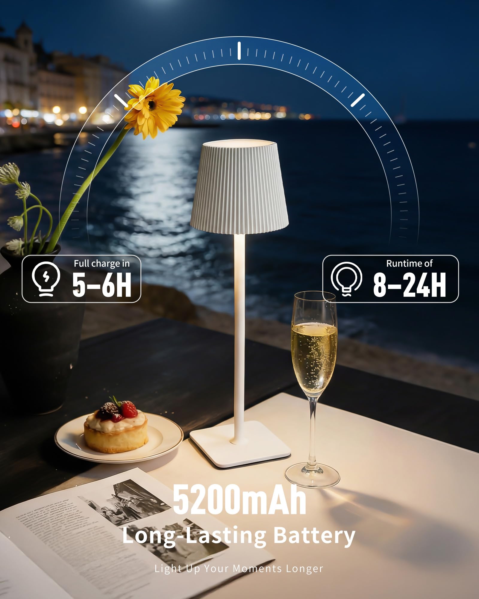 Lampes de Table Sans Fil LED 5200mAh, IP54 Étanche, Lampes de Chevet Rechargeables Dimmables, 3 Températures de Couleur, Longue Autonomie, Chambre, Salon, Jardin, Terrasse, 2 Pièces