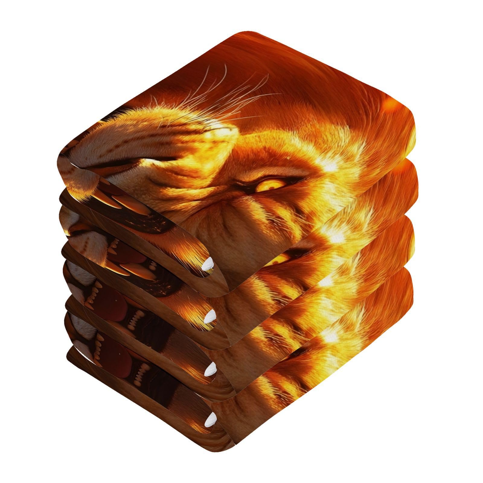 YANENDIE Fierce Lion Washcloths Towels, Highly Absorbent and Soft Cotton Face Cloths, 4 Pack Quick Dry Wash Cloths - 12 X 12 Inches