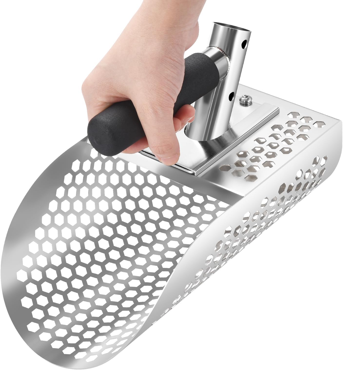 GADFISH Sand Scoop for Metal Detecting, Heavy Duty Metal Detector Beach Finds Scoop, Stainless Steel Metal Detecting Tool Digging Shovel Fast Sifting Stainless Steel Shovel