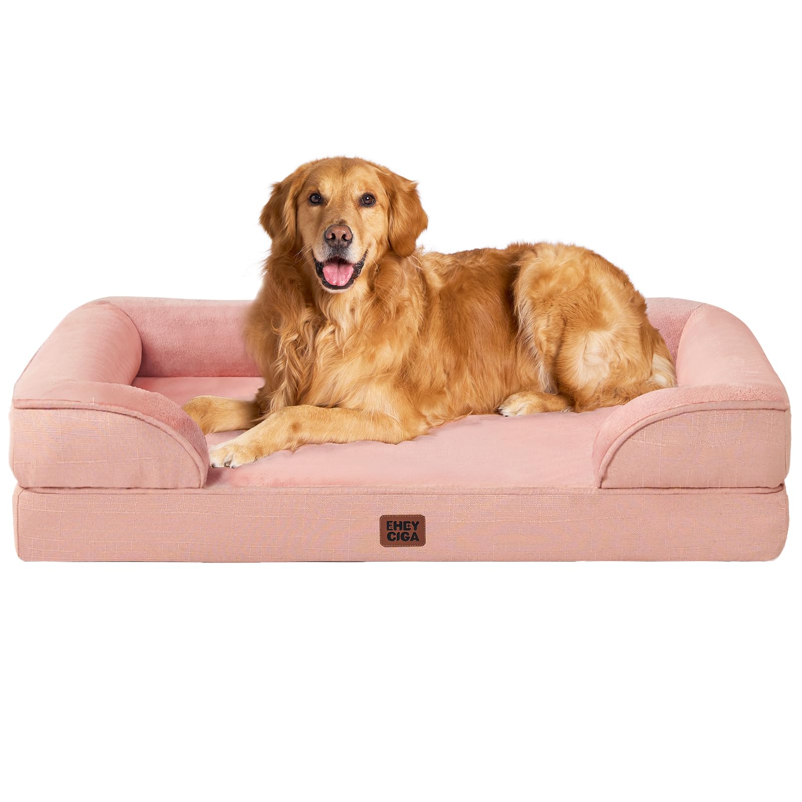 EHEYCIGA Cuccia Cane Interno Taglia Grande, Cuscino Cane Impermeabile Sfoderabile e Lavabile, Letto per Cani con tre Lati Rialzati Ortopedico, Cuccia Divano per Cani, Rosa, 112x81x16cm