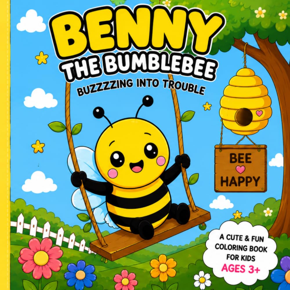Benny the BUmblee: Buzzing into trouble: A cute and fun coloring book for kids 3+
