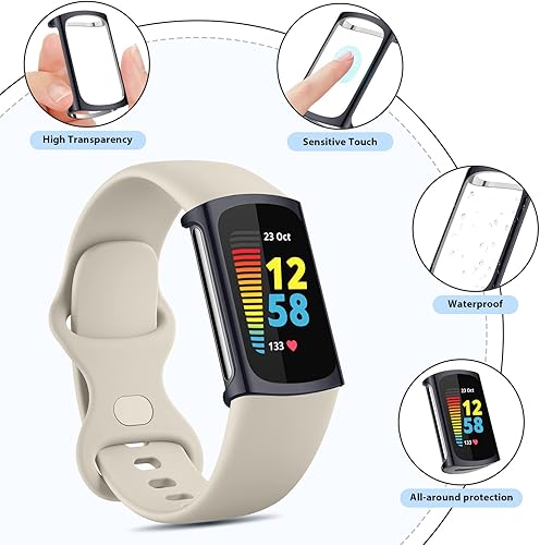 Vista 30 de Paquete de 3 protectores de pantalla para Fitbit Charge 6/5 (no para Charge 4/3), funda protectora de TPU completa, accesorios resistentes
