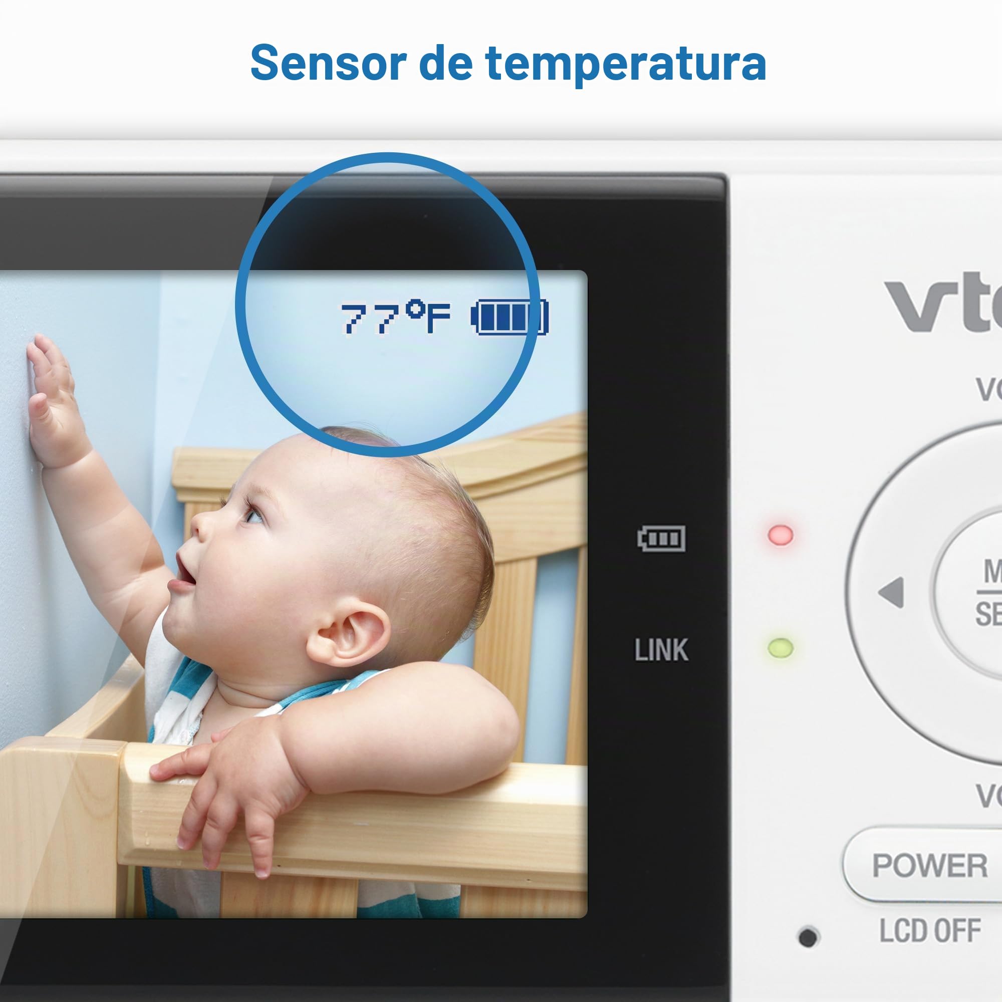 VTech Monitor de bebé VM819, Pantalla de 2.8 Pulgadas, visión Nocturna, Audio bidireccional, Sensor de Temperatura y Canciones de Cuna, transmisión Segura sin WiFi