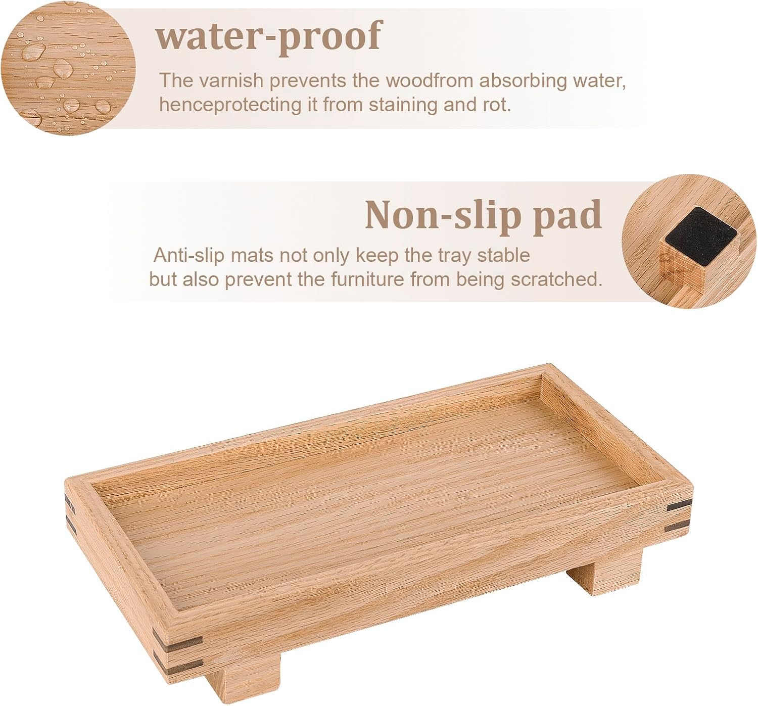 Bathroom Counter Tray Wooden Riser Display Kitchen Soap Holder, Brown