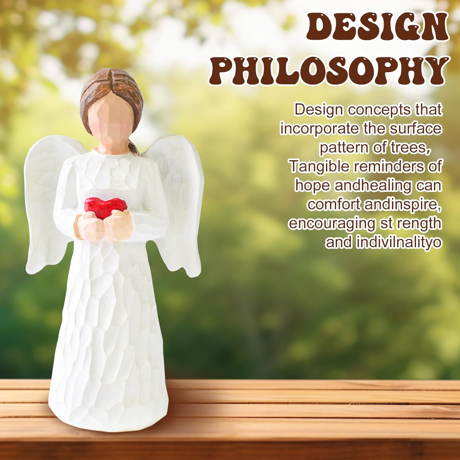 Angel Figurines, Guardian Angel Statue Gifts for Women, Holding a Heart Resin Sculpture Angels Statue for Thanksgiving Christmas Home Decor Ornament Memorial Gifts - Image 2