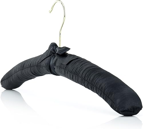 HANGERWORLD 5 perchas acolchadas de satén clásico negro de 17 pulgadas para vestido de novia antideslizantes con gancho dorado