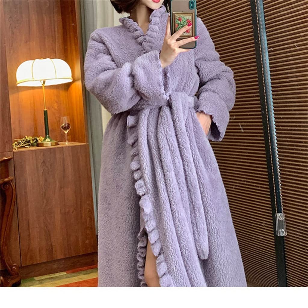 Autumn And Winter Facecloth Pajamas Female Long Section Coral Velvet Retro Pajamas Home Wear(White,L code)