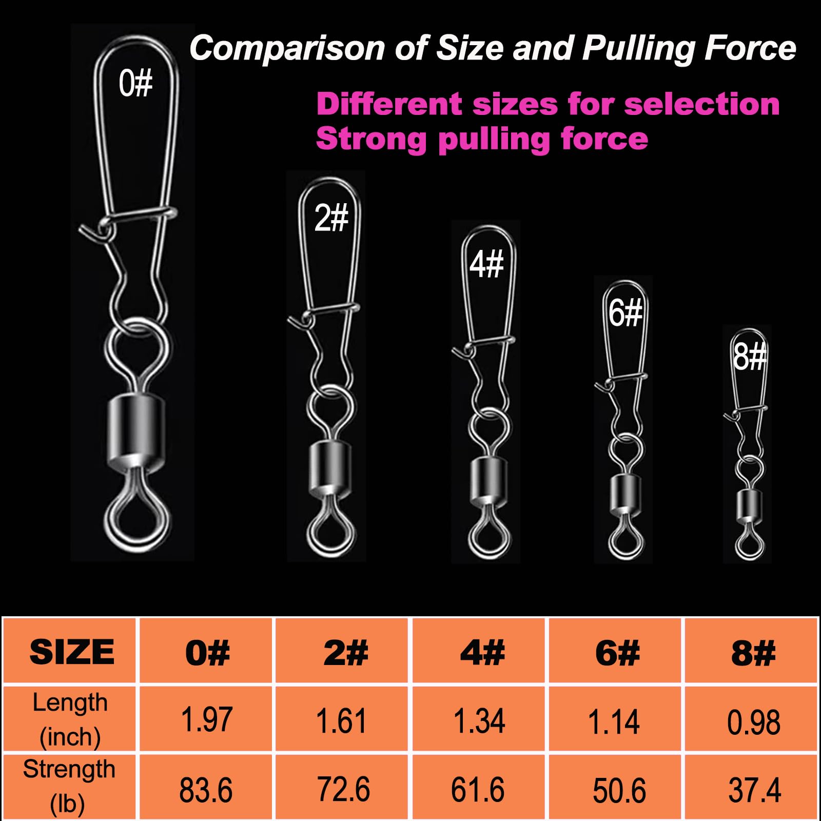 Generic High Strength Fishing Snap Swivels Rolling Ball Bearing Swivels Stainless with Safety Snap Connector Fishing Accessories