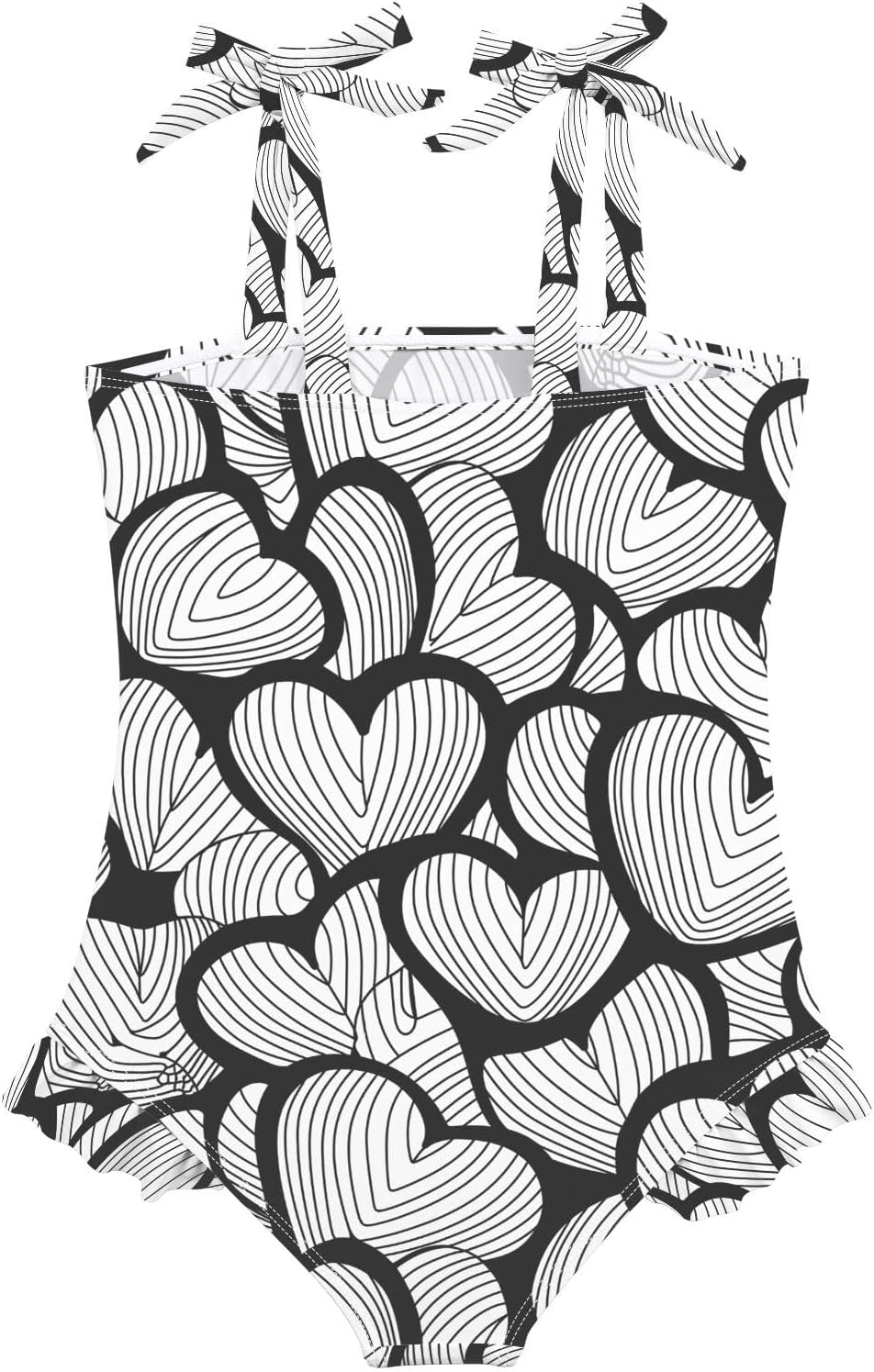 visesunny Toddler Girl Swimsuit Adjustable Strap Swimwear Black White Line Heart Bathing Suits for Girls 18M-6Y