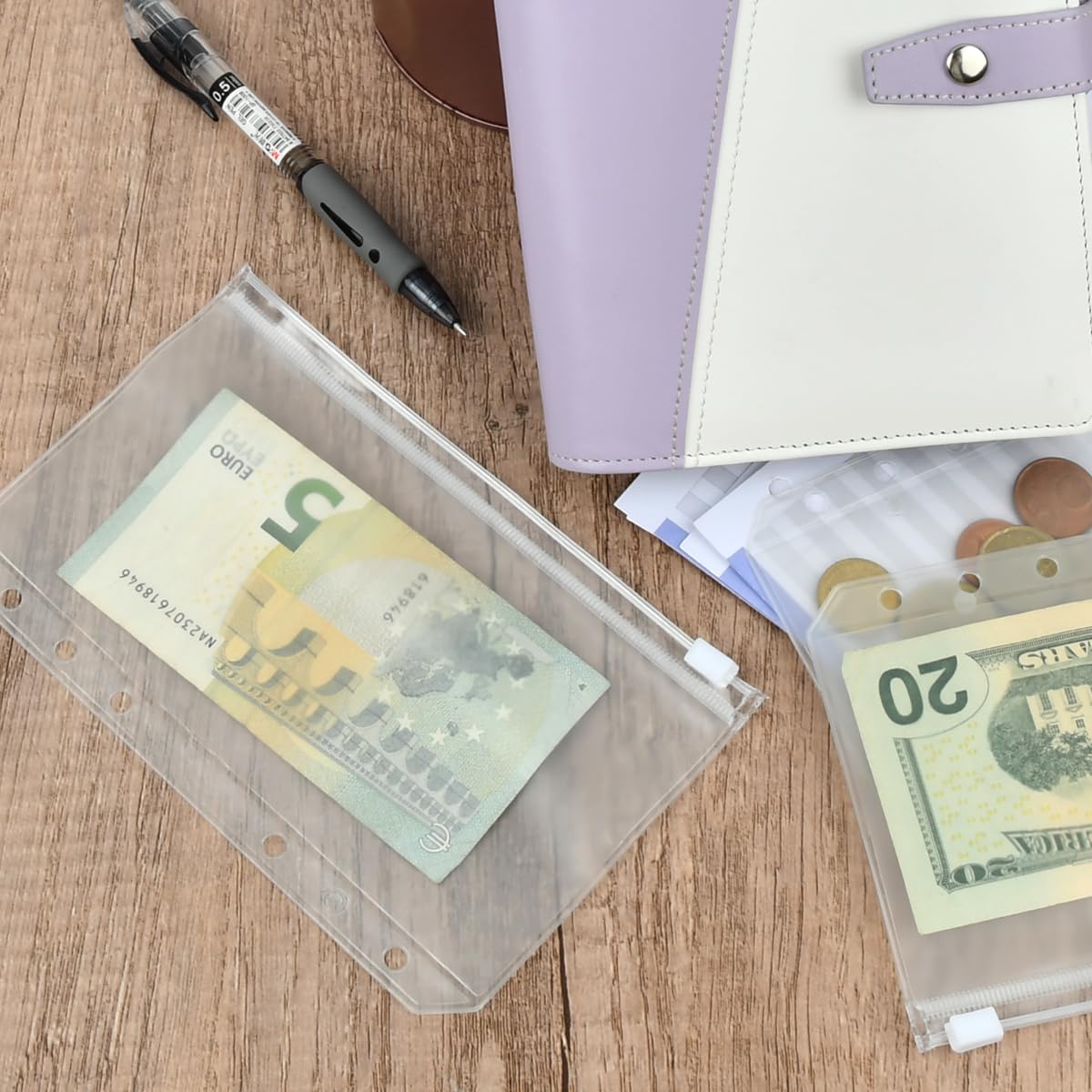 Kieszenie A6, 15 sztuk, 6 otworów, PCW, segregator, kieszenie na zamek błyskawiczny, kieszeń na dokumenty, segregator, przechowywanie pieniędzy, do planera notebooka, wkładane strony, worek na luźne