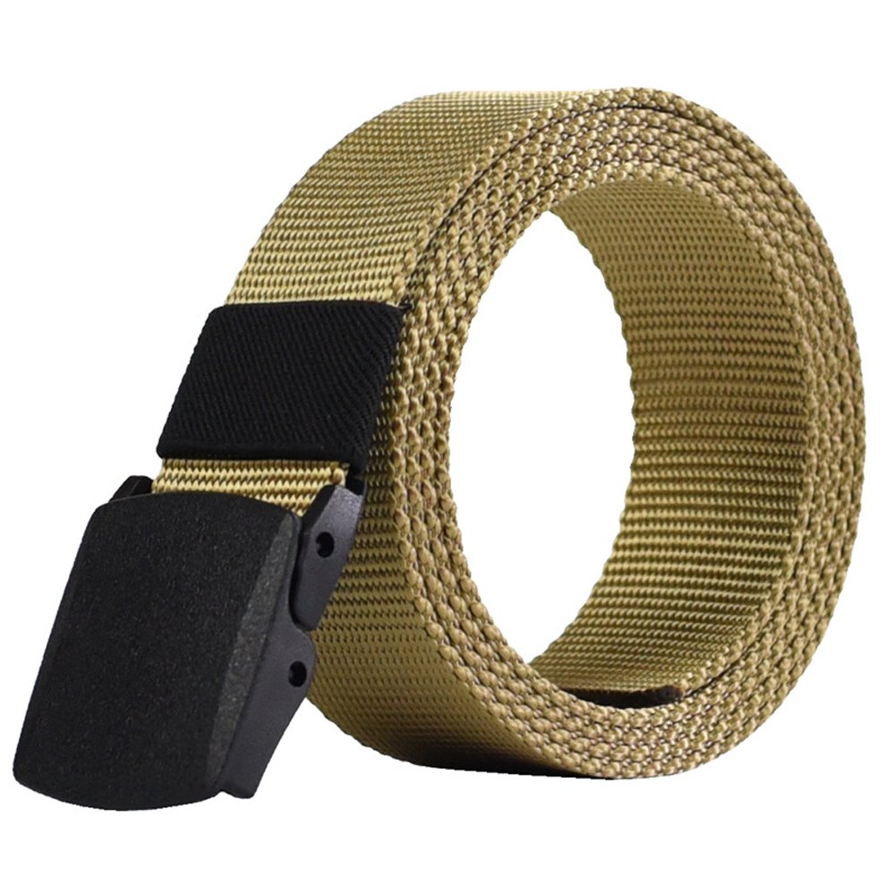 YEHMAN Ceinture sangle militaire en toile nylon ajustable 120 cm boucle plastique sans nickel anti allergie (Beige