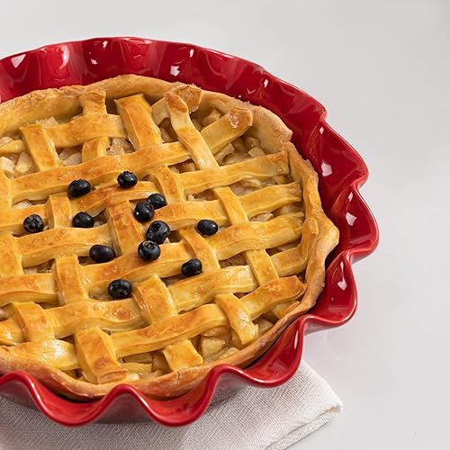 Miniatura 6 de Fun Elements - Molde de cerámica para tartas de 9 pulgadas de profundidad, plato con volantes para hornear, plato antiadherente para tarta de